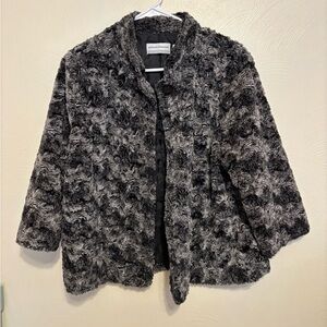 Alfred Dunner Petite Faux Fur Jacket Black Gray Textured 12P